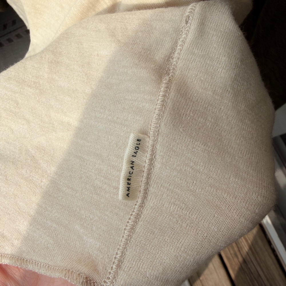 American Eagle Outfitters Men's Long Sleeve Shirt - Cream and Olive - Picture 4 of 6